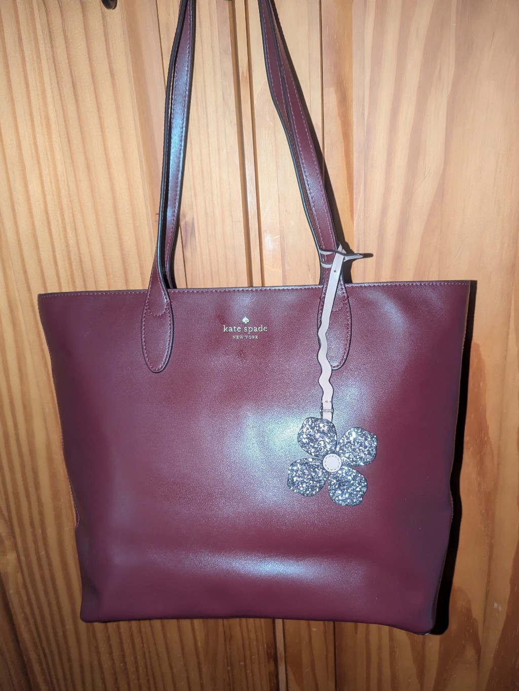 Kate Spade Kerri Burgundy Leather Tote With Floral Charm